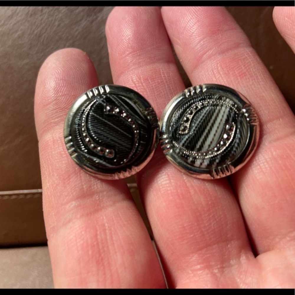 Vintage Round Silver Grey Cufflinks